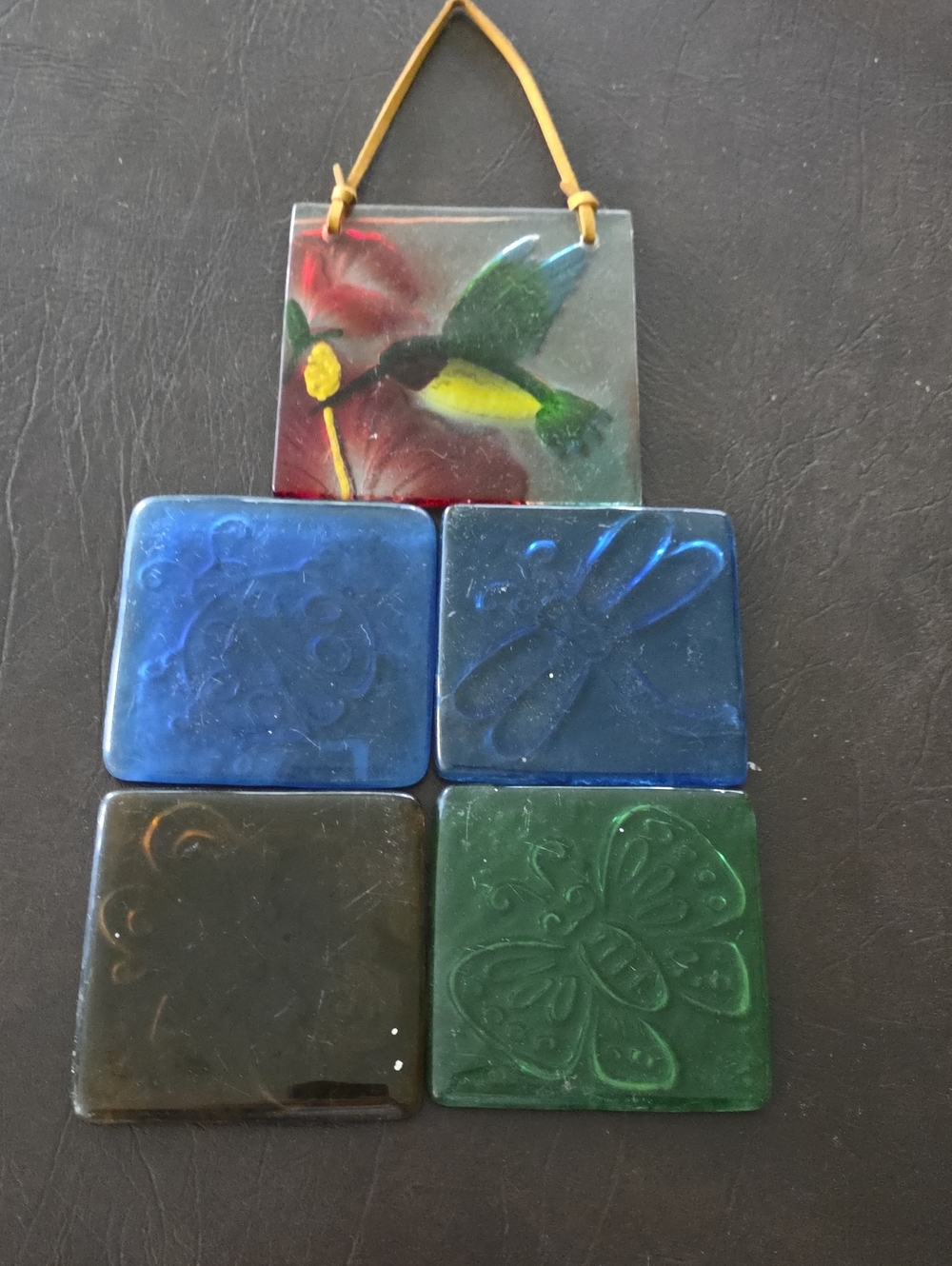 Handcrafted Glass Hummingbird & Botanical Wall Tiles - Multicolor